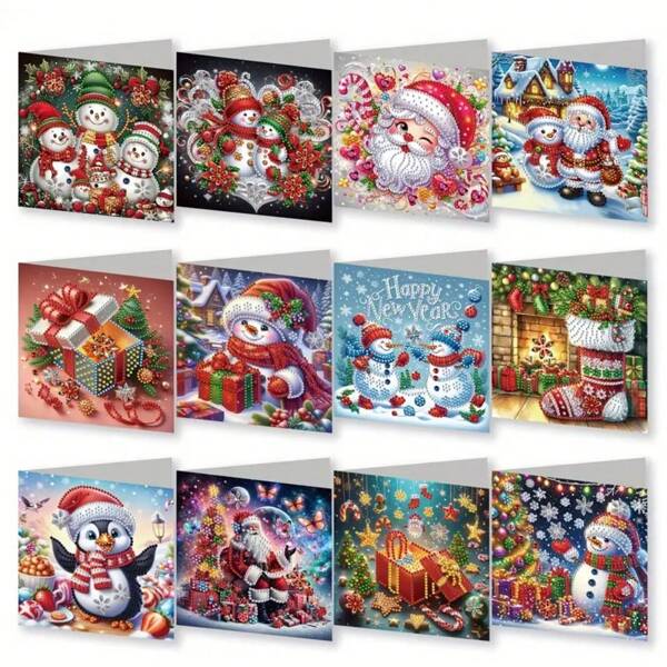 Kit de pintura com 12 peças de diamantes, meias de Natal com estampa de pinguim e boneco de neve, cartões comemorativos para expressar os melhores votos e transmitir bênçãos sinceras para idosos, familiares e amigos. O design exclusivo da Markessy libera sua criatividade e imaginação para presentes artesanais, cartões de aniversário e festas.