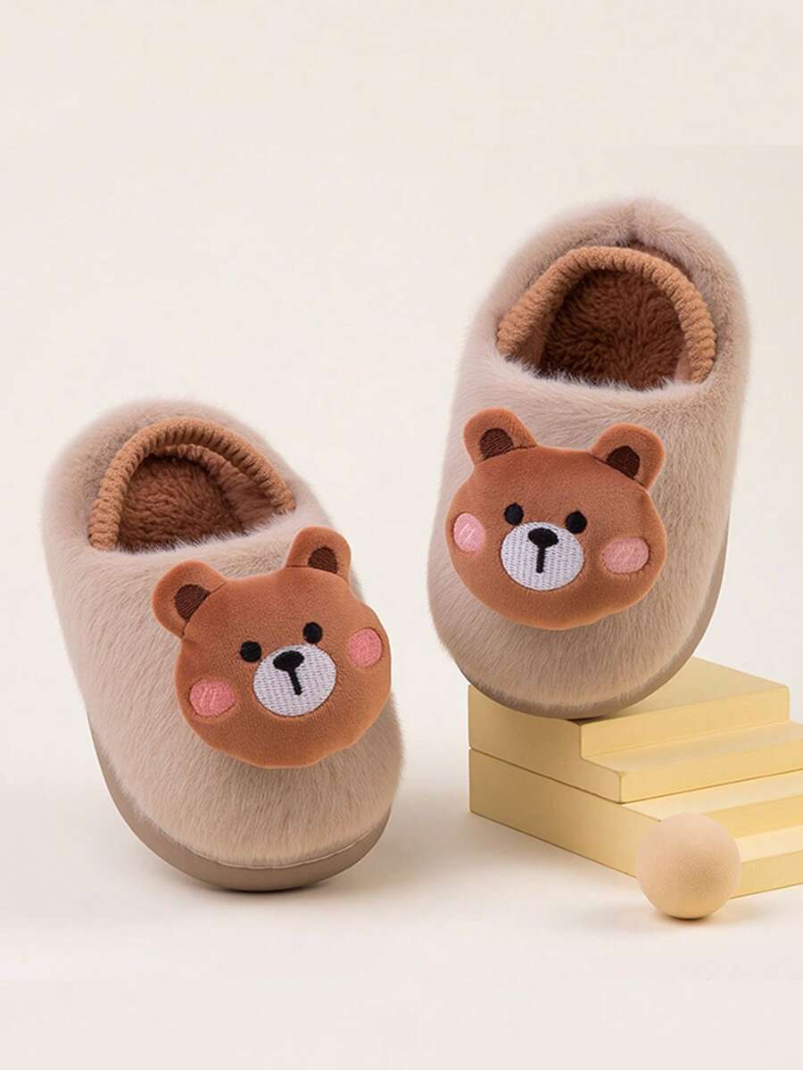 1 Paio di pantofole da interno per bambini, design carino a forma di orso, calde e antiscivolo, adatte per bambini, bambini piccoli, autunno/inverno