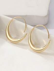 复古铜质简约圆形耳环，适合女士佩戴，时尚百搭，波西米亚风格耳环 - 金色 - 查看 5