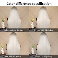 26 Inches Long Silky Straight White Color Synthetic Lace Front Wigs 13x4 Lace Area Free Part Pre Plucked With Baby Hair Around Natural Hairline Glueless Heat Resistant Fiber Frontal Lace Wig For Fashion Women Girls Party Vacation Show Makeup Use Daily Wear - Trong sáng - Xem 8