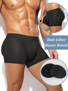 Ultra Breathable Padded Underwear For Mens Butt Lifter Boxer Briefs Shorts Hip Enhancer Pants Booty Boyshorts Push Up Buttock Body Shaper Shapewear Underpants Knickers Panties - màu đen - Xem 2