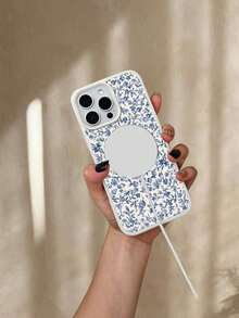Teléfono 1PC GALLAPLE Teléfono móvil con estampado de flores pequeñas azules, diseño magnético con material anticaídas, a prueba de golpes y arañazos, compatible con X/XS/XSMAX/11/11pro/11promax/X/XS/XSMAX/11/11pro/11promax/12/12pro/12promax/13/13pro/13promax/14/14plus/14pro/14promax/15/15plus/15pro/15promax/16/16plus/16pro/16promax - Blanco - Ver 4