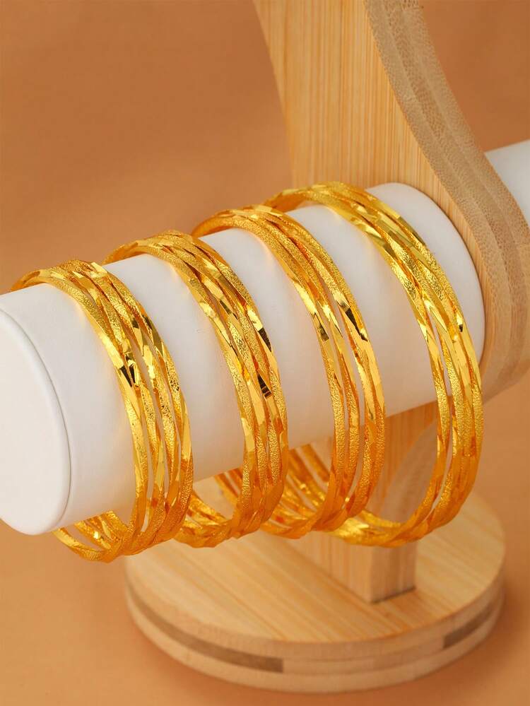 4 piezas de pulseras tipo brazalete vintage con baño de oro de 24K para mujeres, aptas para vacaciones, regalos, fiestas y uso diario - Amarillo Oro - Añade 13