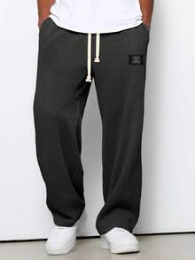 Men's Spring And Autumn  Loose Hanging Straight Leg Sweatpants, Wide Leg Sports Casual Pants - Kaki sẫm màu - Xem 2