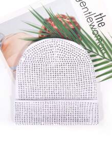 1pc Fully Rhinestone Embellished Versatile Ins Style Autumn/Winter Korean Fashion Bling Bling Beanie Hat, Warm Ear Protection, Suitable For Daily Wear And Parties, Unisex