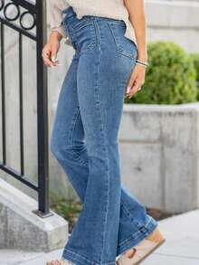 High Rise Tummy Control Flare Jeans - Màu xanh lam - Xem 6