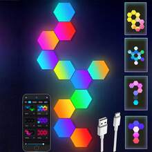 10  Pack Smart Hexagon Lights, DIY Hexagon LED Light With App & Remote Control Music Sync RGBIC Wall Light Panels For Gaming Room, Bedroom, Living Room Decor - 10 包 - 查看 1
