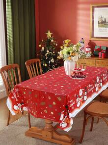 1pc Christmas Tablecloth, Snowman Merry Christmas Tablecloth, Santa Claus, Penguin Design, 220*130cm Disposable PE Tablecloth, Christmas Party Supplies, Christmas Decoration, Christmas Decor, Noel Decoration, Navidad Decoration, Christmas Home Decor, Christmas Gift, Christmas Kitchen Supplies, Dining Table Decoration, Winter Decoration, Christmas Party Gift, Family Gathering Supplies, Holiday Accessories - Multicolor - View 6