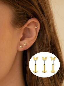 Threadless Flat Back Earring Stud Hypoallergenic Stainless Steel Push Pin Flower Cartilage Earring Helix Tragus Conch Nose Piercing Jewelry For Women - Multicolor - View 7