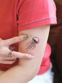 Waterproof And Sweat-Proof, Washable Temporary Tattoo Sticker. 1 Piece. PVC Material. Unique And High-Grade Design. Colorful Ocean-Like Jellyfish Tattoo. Fashionable Jellyfish Pattern. Suitable For People For Daily Use. - Multicolor - View 5