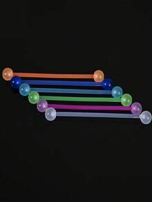 6 Stücke nachleuchtende einfarbige Acryl Ohrstecker, Bonbonfarben lange Schaft Doppelkugel weiche Schaft Zungenpiercing, Unisex
