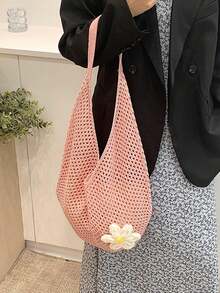 Hollow Out Weave Straw Bag Bohemian Beach Handbag Hollow Tote Bag Large Capacity Shopping Beach Bag Fashion Hollow Out Weave Straw Bag Beach Handbag Bohemian Style Beach Bag Slouchy Style Large Capacity Hollow Tote Bag Vacation