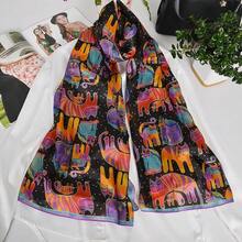 100% Mulberry Silk Scarf For Women Lightweight Long Scarves Beach Wraps Cover Up -Travel Photography Scarfhalloween - 紅貓 - 查看 3