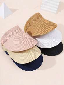 1 件可调节无檐草帽，新款夏季时尚男女通用防紫外线可折叠宽檐太阳帽，休闲百搭波西米亚复古街头优雅风格，涤纶面料，适合春夏季 - A - 查看 7