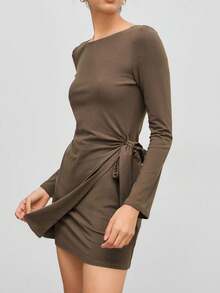 Solid Color Casual Elegant Knotted Drawstring Cross Vacation,Women Mini Dresses,Fall Dresses For Women