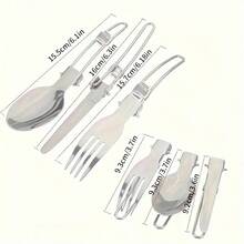 TAIMASI Deluxe Camping Cookware Kit - 15-Piece Stainless Steel Utensil Set With Forks, Knives & Spoons | Compact For Outdoor Adventures - Seasonal Essential For: • Labor Day Camping Trips • Thanksgiving RV Meals • Christmas Gift For Adventurers • New Year's Travel Resolutions - 綠色 - 查看 4