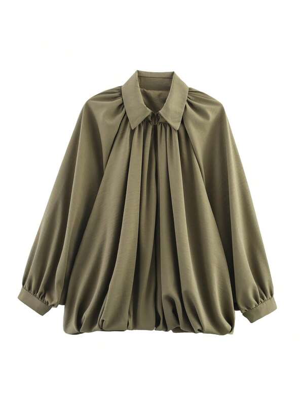 ZEVITY Solid Color Loose Ruffled Hem Zip-Up Jacket Outerwear CT1102
