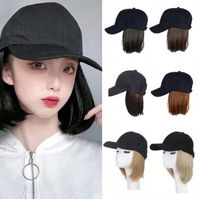 12 英寸棒球帽假发，合成假发帽，女士耐热纤维短波假发，适合日常佩戴、万圣节