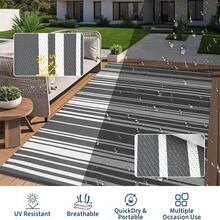 Meiyiu Waterproof Outdoor Rug 8x10/9*12/9*18, Plastic Straw Patio Camping Rug, Indoor Outdoor RV Mat Carpet For Deck, Camper, Porch, Balcony, Backyard, Picnic - Grey-9*12ft - 查看 4
