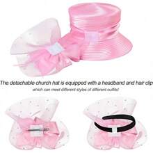 2025 Bucket Hats Women Ladies Girls, Organza Derby Fascinator Hat Tea Party Bridal Church, Hats - 4455 màu hồng - Xem 4