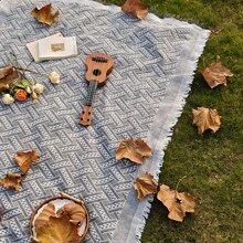 1 件灰色波西米亚风格野餐垫露营毯带流苏户外露营装备波西米亚风格桌布睡袋防潮垫野餐垫适用于户外野餐节日派对装饰卧室/客厅装饰户外旅行情人节礼物家居装饰 - 灰色 - 查看 7