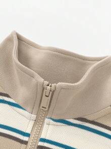 Balabala 2025秋季新款青少年男童条纹半拉链长袖卫衣 - 咖色調 - 查看 3