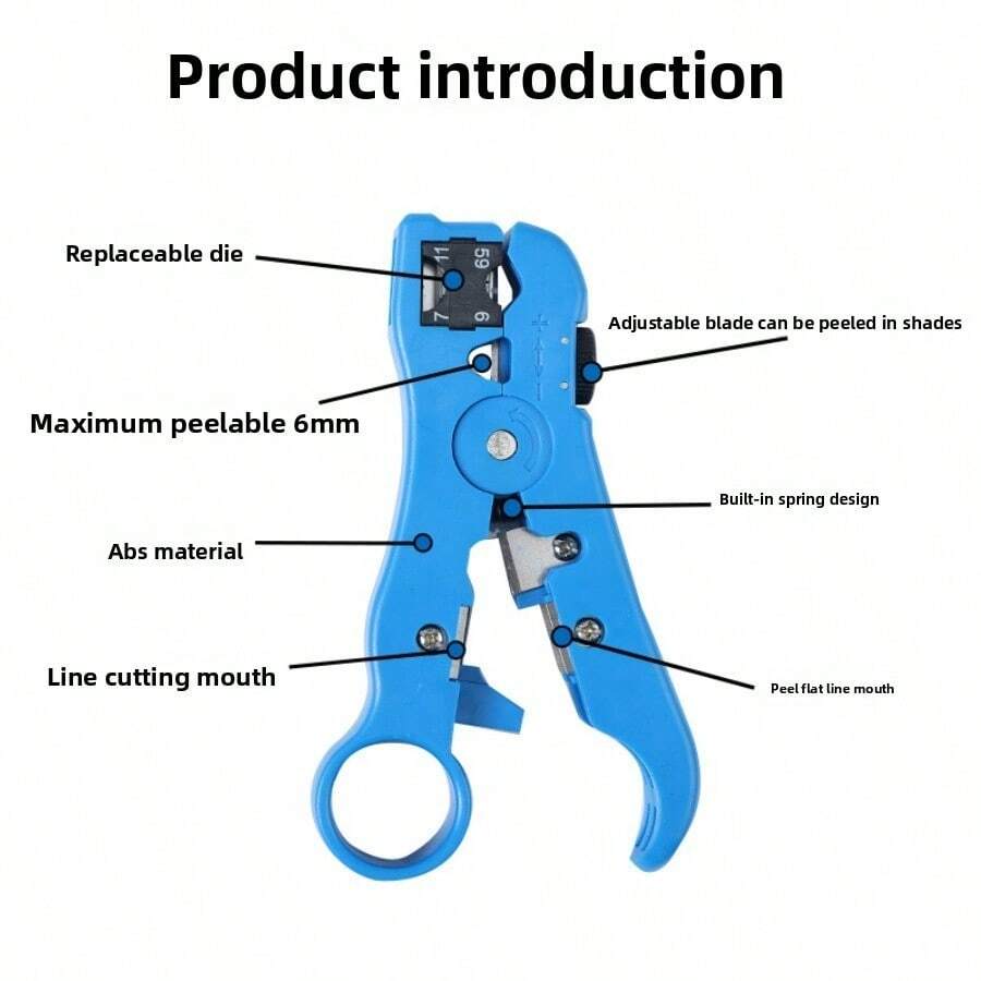 多功能剥线钳，适用于以太网、同轴电缆、扁平电缆、电话线的剥线钳 - 藍色 - 查看 1