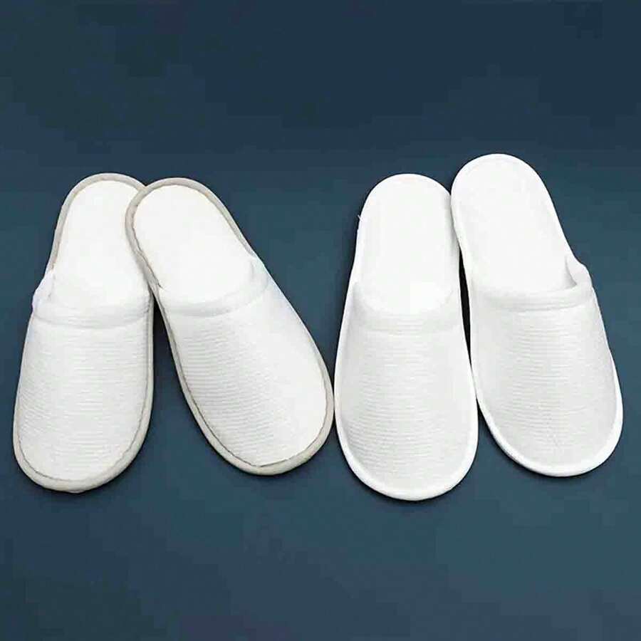 12pcs Disposable White Home Slippers, Unisex Spa Slippers, Bulk Hotel Slippers, Suitable For Guests, Non-Slip Sole, Closed Toe, Fluffy Guest Shoes, No Power Needed, Applicable For Bathroom, Wedding, Shoeless Home