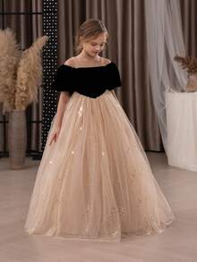 Váy dự tiệc màu vàng lưới sequin thanh lịch cho bé gái tuổi mới lớn, váy công chúa phù hợp cho tiệc sinh nhật, tiệc chiêu đãi, sự kiện trang trọng, vũ hội, biểu diễn sân khấu, phù dâu, váy phù dâu, lễ kỷ niệm ngày lễ - Màu Khaki - Xem 7