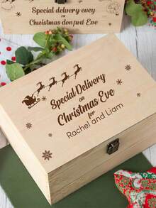 Personalised Texts Wooden Christmas Eve Box Special Delivery Gifts Ideas For Xmas Hamper Crate Boys And Girls Keepsake
