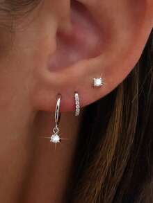 6pcs Fashionable Copper Zirconia Gold Tone Earrings Set, Mixed Design Earrings Studs Hoops Pendants, Versatile Gift For Women, Birthday, Vacation, Party, Daily Wear, New Year, Valentine's Day - Gold - View 14