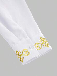 男士白色达希基套装（两件套）：双排扣长袖西装外套，松紧腰长裤，金色刺绣，非洲时尚休闲衬衫裤套装，适合派对、婚礼、文化活动、传统仪式等场合。 - 白色 - 查看 7