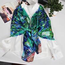 100% Mulberry Silk Scarf For Women Lightweight Long Scarves Beach Wraps Cover Up -Travel Photography Scarfhalloween - 藍綠鳶尾 - 查看 8