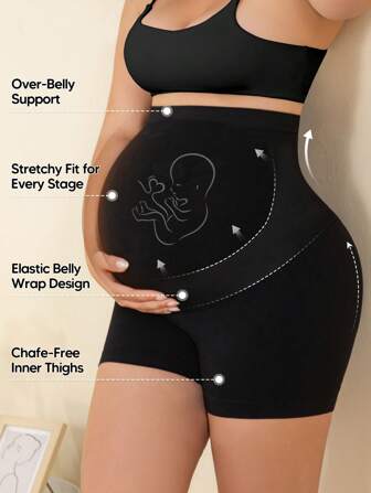 1pc Maternity Over Belly Short, Full Panel Support, Soft Stretchy Fabric, Breathable Pregnancy Short For All Stages, Lounge, Sleep, Daily Wear, Plus Size