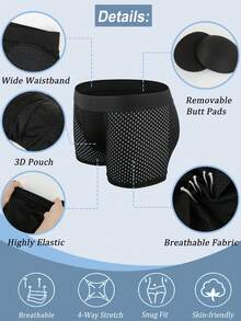 Ultra Breathable Padded Underwear For Mens Butt Lifter Boxer Briefs Shorts Hip Enhancer Pants Booty Boyshorts Push Up Buttock Body Shaper Shapewear Underpants Knickers Panties - màu đen - Xem 5