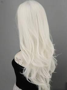 30 Inch Natural White Synthetic Wig, Long Wavy Curly Hair, Middle Part No Bangs, Suitable For Daily, Party, Halloween, Cosplay, Christmas, Events - Multicolor - View 6