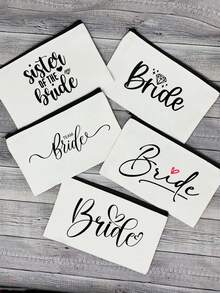 Bridal Bridesmaid Makeup Bag Wedding Bag Wedding Gift, Printed With The Letters "Bride/Sister Of The Bride" Canvas Zipper Bag, Wedding Party Gift, Multiple Styles Available, White Bag,Travel Storage Bag, Wash Bag, Hair Accessory Storage Bags, Practical Bride Team Gifts, Wedding Supplies, Bridal Party Gift For Besties And Sisters