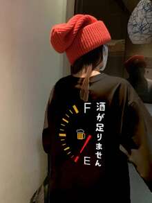 女士宽松卡通印花长袖棉质T恤，百搭春秋装 - 黑色 - 查看 4