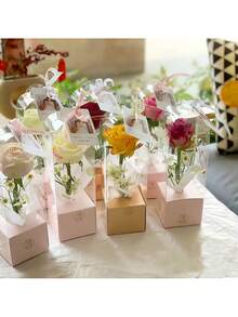 10pcs Portable Transparent Flower Box, Plastic Bouquet Packaging Boxes, Determine, Birthday, Wedding - Multicolor - View 4