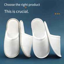 12pcs Disposable White Home Slippers, Unisex Spa Slippers, Bulk Hotel Slippers, Suitable For Guests, Non-Slip Sole, Closed Toe, Fluffy Guest Shoes, No Power Needed, Applicable For Bathroom, Wedding, Shoeless Home