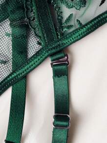 Women's Sexy Embroidered Teddy Lingerie Set - Dark Green - View 7