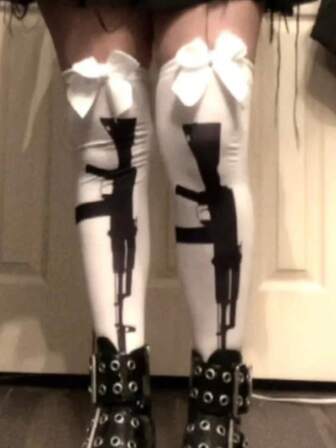 1 Pair Punk Style Gothic Thorns Under Cross Thigh High Socks, Y2k, Cozy Socks