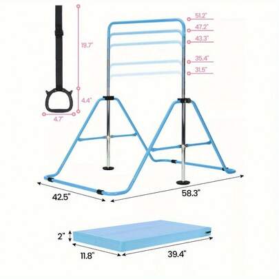 Shoze Gymnastics Bar Adjustable Gymnastics Bar Training Bar Gymnastics Equipment Gymnastics Bars For Home With Gymnastics Grips Wristbands Ground Nail Exercise Mat