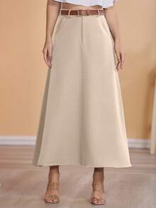 Long Monochromatic Tailored Skirt With Black Belt/Button Details/Casual/Took/Everyday/Summer/Elegant/Casual/Stylish/Collection 2024 - Màu be - Xem 3