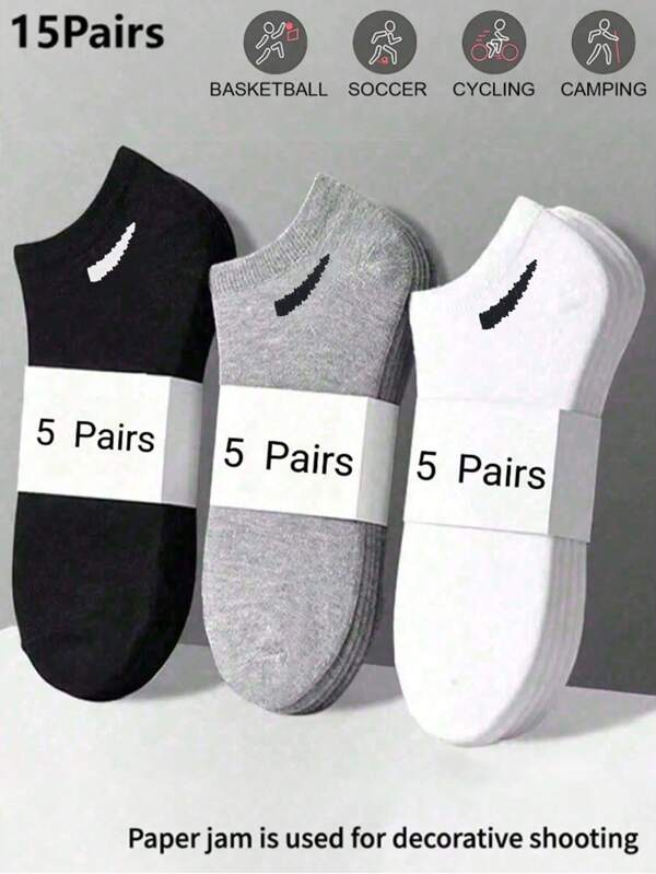 1/9/10/12/15 pares de calcetines unisex, calcetines deportivos, calcetines cortos blancos/negros/grises, calcetines invisibles, de color liso y estilo sencillo, adecuados para uso casual diario
