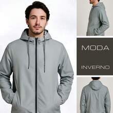 Men's Lightweight Plain Water-Repellent Windbreaker Jacket With Hood - Gray+Plain+G - View 6