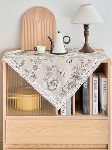 1 Stück schwarze Tischdecke mit Blume Muster, amerikanischer Landhausstil mit Spitzenrand, vielseitig einsetzbar für Esstisch, Küche, täglichen Gebrauch, Feste, Partys, Abendessen, Mikrowelle, Heimdekoration, für alle Jahreszeiten