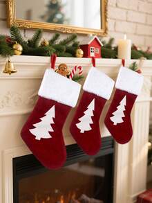 1 Pieza Calcetín Navideño, Calcetín Navideño con Patrón de Árbol de Navidad, Calcetín Navideño de Fieltro Rojo y Blanco para Colgar en la Chimenea, Bolsa de Regalo Adecuada para Fiestas Navideñas, Decoraciones del Hogar, Regalos de Navidad, Decoraciones Navideñas, Decoración de Habitación, Decoraciones Navideñas de Invierno, Regalos de Navidad, Decoración Navideña - Multicolor - Ver 2