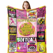 1pc 280g Softball Accessories For Girls, Softball Gifts For Girls, Softball Gifts For Team, Softball Party Favors, Softball Stuff, Softball Lover/Player Gifts, Girls Softball Blanket - 40*50 - View 1