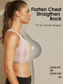 1pc Women Chest Binder Microshaping Bra, Flattening Large Bust, Invisible Side Buckle Sports Vest Chest Wrap Shaping Top - Dusty Pink - View 4
